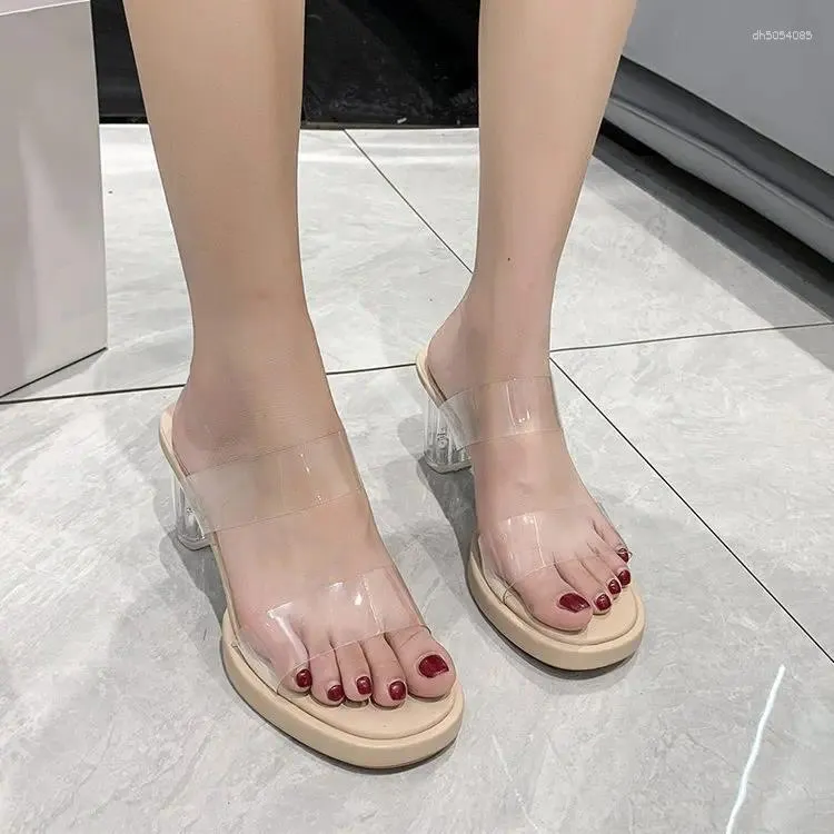 Slippers Shoes Womens Outdoor Big Size Rubber Flip ps Low Pantofle Heeled Mules Jelly Slides Fashion Hawaiian 2024 High Trans