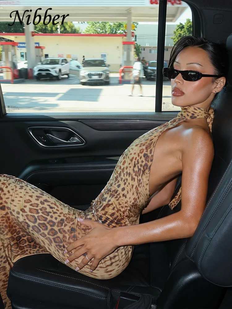 Urban Sexy Dresses Nibber Leopard Print Dress Women Hollow Plait Summer Halter Sexy Backless Fit Irregular Patchwork Hem Slim Vintage Prom Bodycon Y24