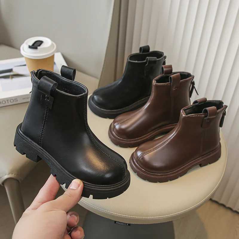 Boots Children Leather warm Girls Fashion 2024 Winter New Casual Comfortable Short Kids Versatile Anti-slip Cotton H241212LSTX
