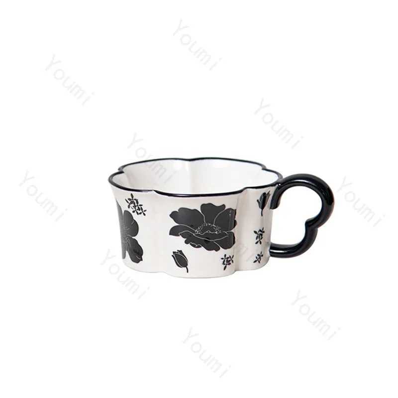 Luxury ceramic coffee cup retro exquisite floral couple GS breakfast oatmeal milk cup high-end water cup Y241211