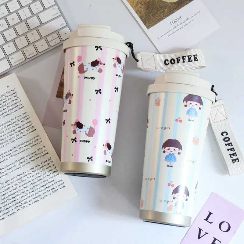 500ML stainless steel inflatable water bottle cartoon ceramic lined coffee cup cute student water cup travel beverage water bottle Y241211