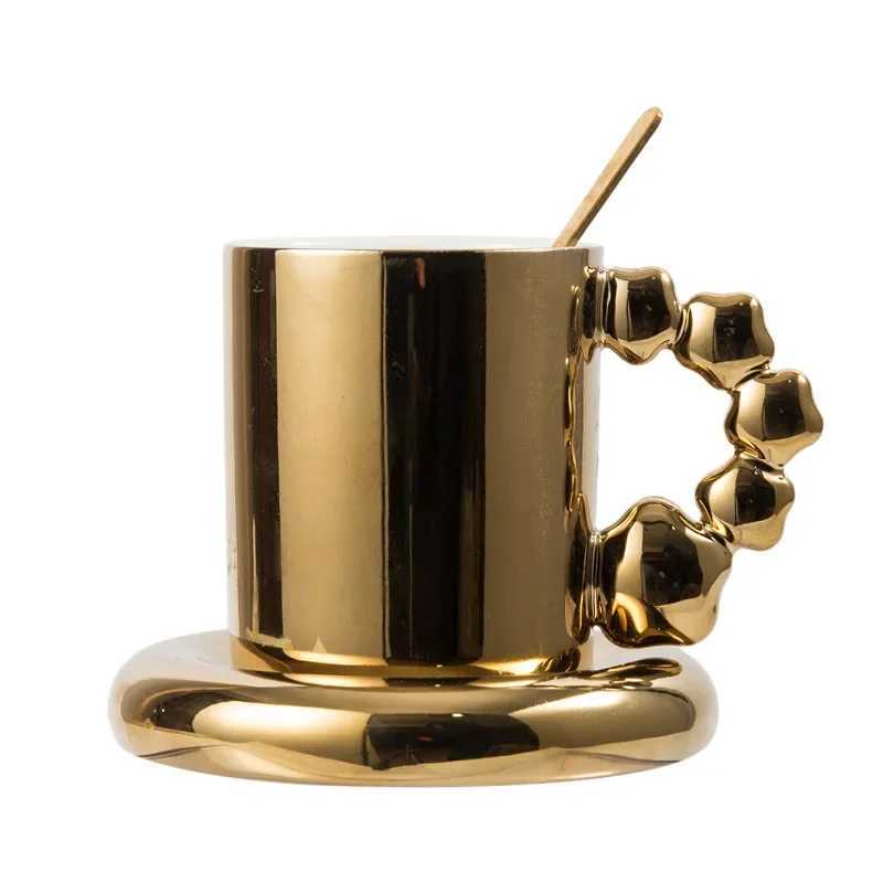 Colorful pearl ceramic coffee cup gold plate light luxurious Nordic style tea breakfast water g Y241211