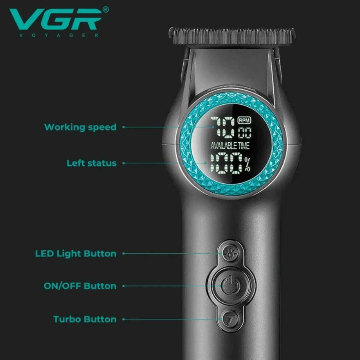 VGR Hair Trimmer Electric Barber Clippers Rechargeable Hair Cut Machine Cordless Hair Trimmer LED Display Trimmer for Men V-990 W241212