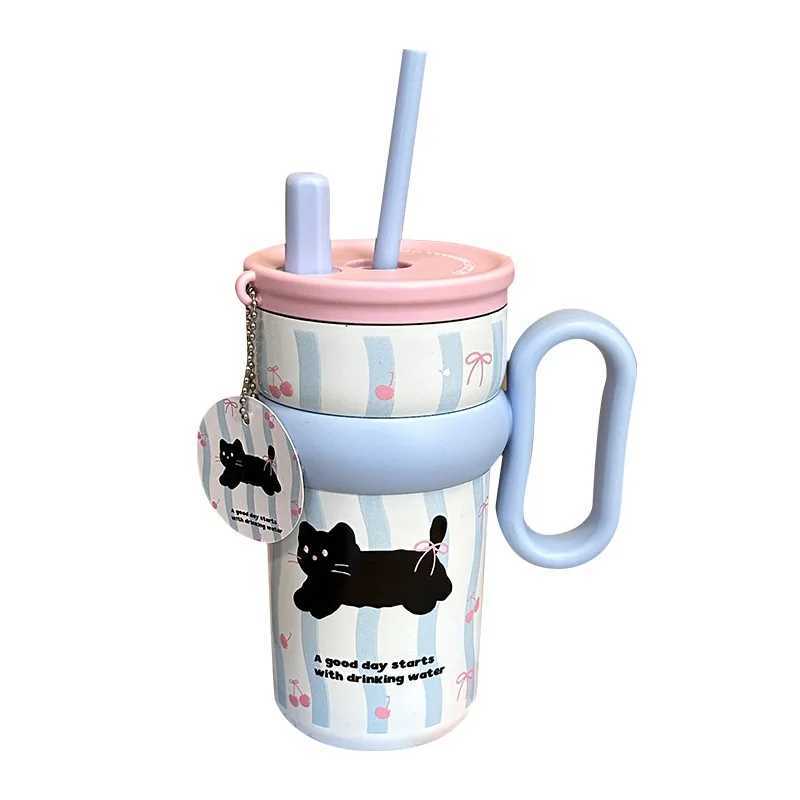 540ML Bubble Teacup 316 Insertion Teacup Simple Large Capacity Stainless Steel Water Cup Student Portable Straw Cup Y241211
