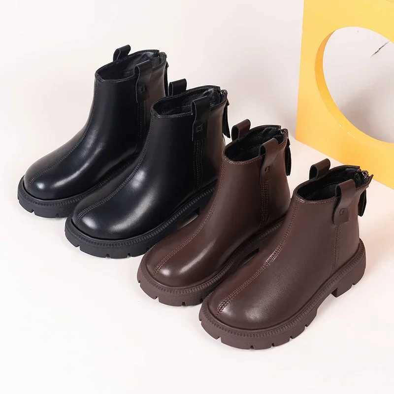 Boots Childrens 2024 New Princess for Kids Non-slip Outdoor Shoes Girls Spring Autumn Leather Short Hiking Student H241212