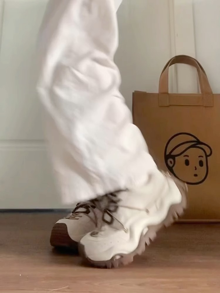 Women Sports Shoes:Thick Sole Increase Height Chunky Leather Seasons Retro Casual Style Running Shoes Training Sneakers,Blue/Brown,fashion