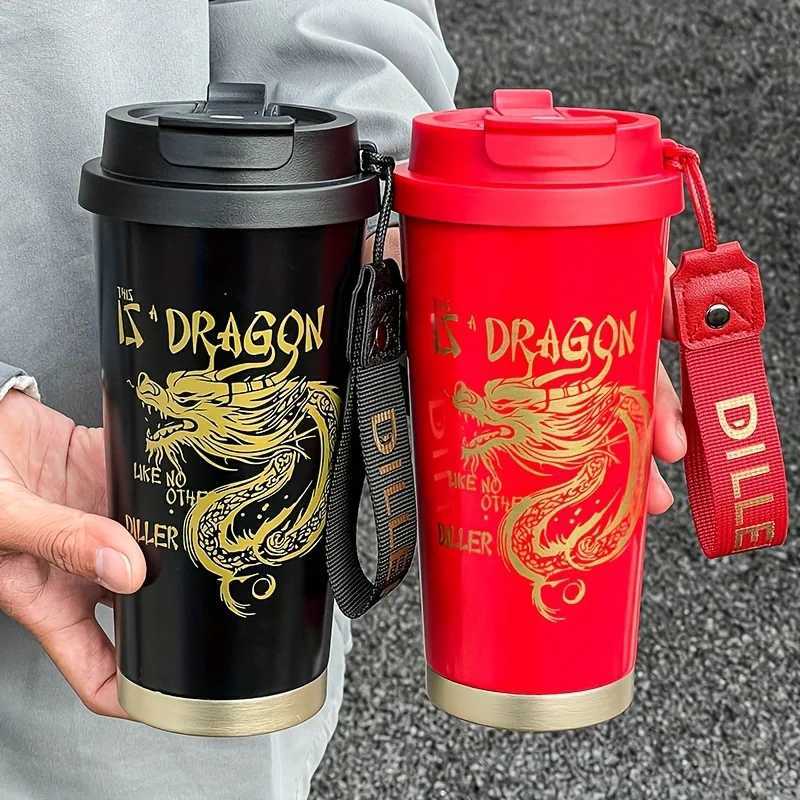 Dragon Soars Elegant Gold Insulated Cup 17.58oz Large Capacity Ceramic lined Insulated Cup Y241211