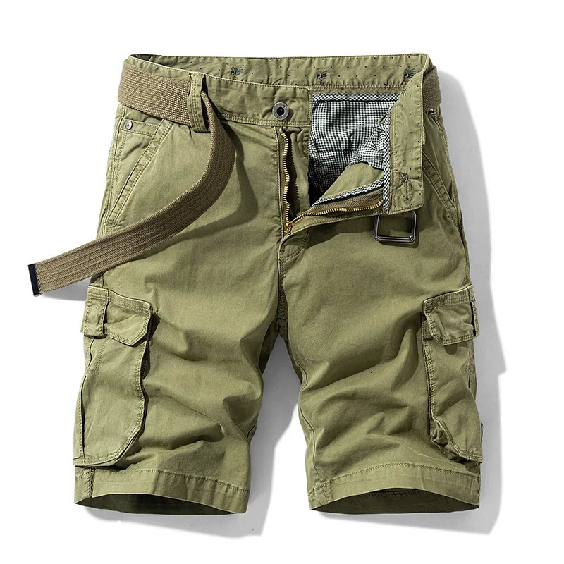 Summer mens cargo cotton shorts mens casual solid spring elastic waist multi pocket beach jogging shorts mens direct 241211