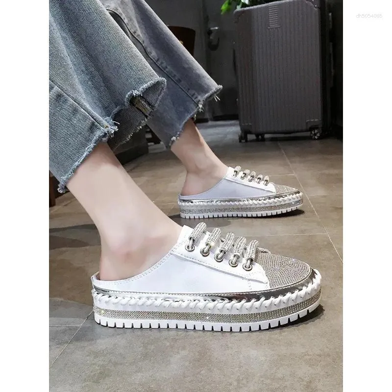 Slippers Crystal Half For Women Flat Platform Shoes Comfortable And Elegant Women's Couple Bg Sandals