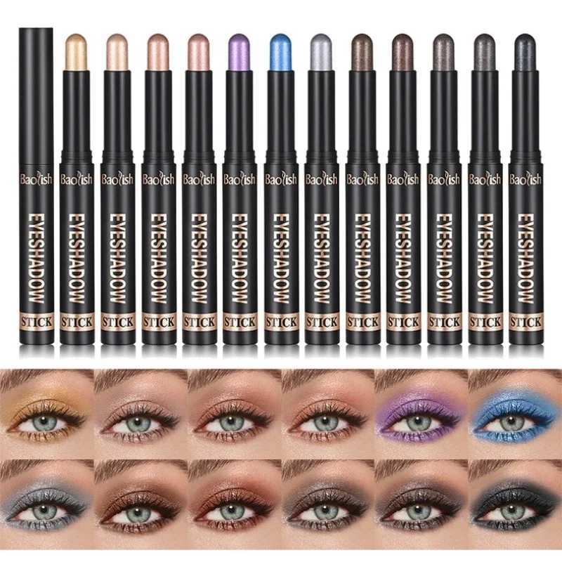 Smoky Dark Brown eye shadow Pencil Stick Waterproof Lescent Colorful Metallic Glitter eye shadow Highlighter Makeup ToolW241212