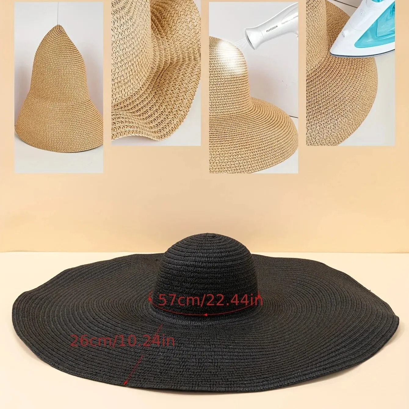 spring and summer wide brown black straw hat with a flat top suitable for elegant French retro sun hat s for women 241205