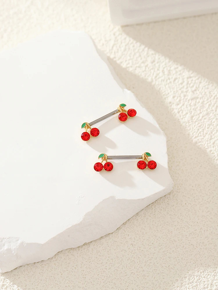 KUNIU2pcs Y2K Cute Cherry Nipple Ring Female Body Piercing Jewelry Stainless Steel 241210