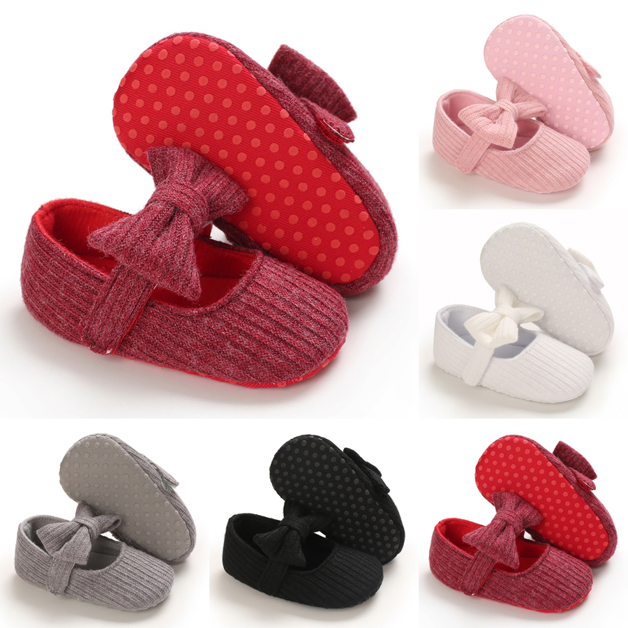 Baby Girl Princess Shoes Toddler Cute Bowknot Solid Color Knitted Non-slip Flat Soft-sole Lovely Butterfly-knot Happysteps Infant First Walkers Shoes 