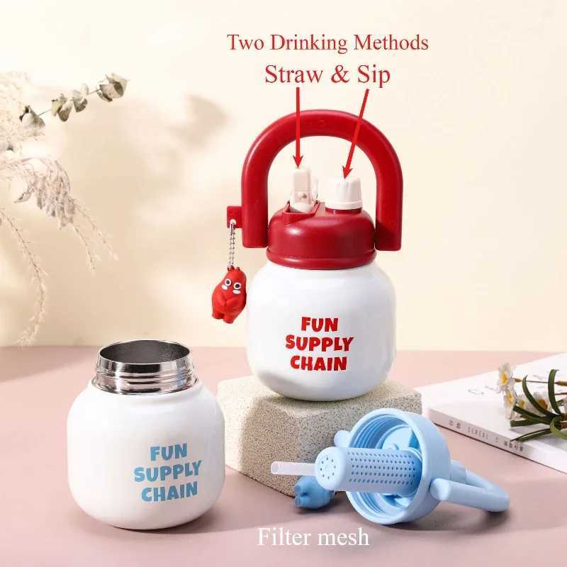 316 SUS hot cup stainless steel double drink coffee portable pot cup with straw 680ML Y241211