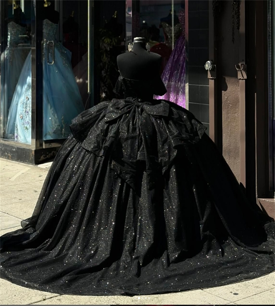 Sparkly Black Quinceanera Dresses Sequin Vestidos 15 Anos Xv Beaded Sweet 16 Dress Luxury Birthday Party Gowns Shine Special Occasion Formal Occasion 