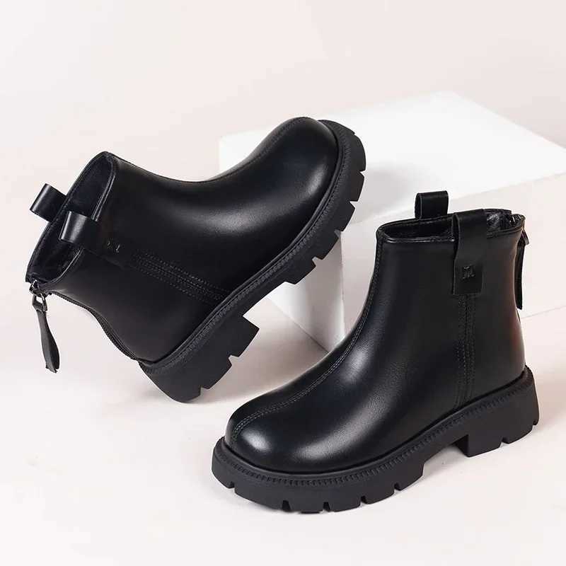Boots Childrens 2024 New Princess for Kids Non-slip Outdoor Shoes Girls Spring Autumn Leather Short Hiking Student H241212