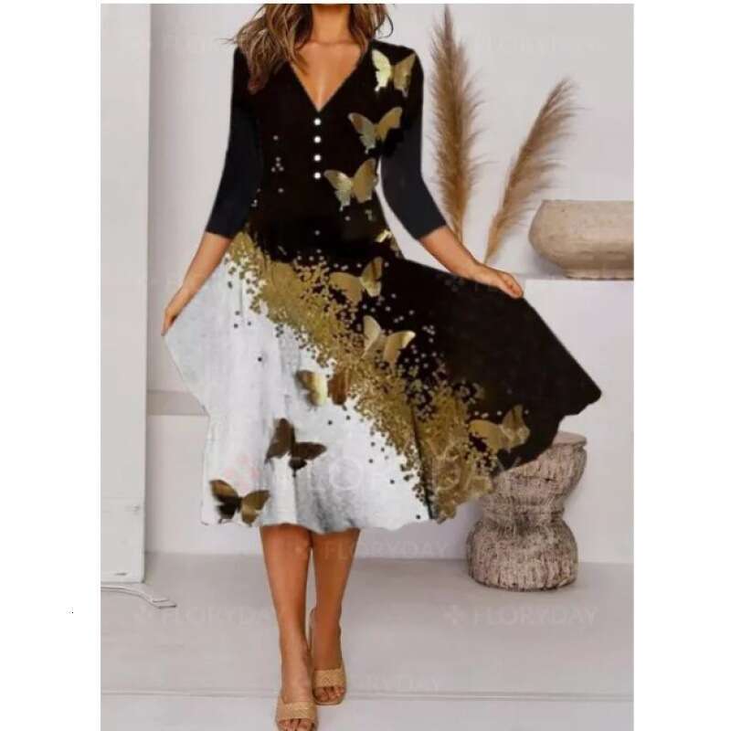 Mid length mid waist skirt set, temperament for commuting, single printed black quick drying skirt, 2024 new casual versatile fashion clothing