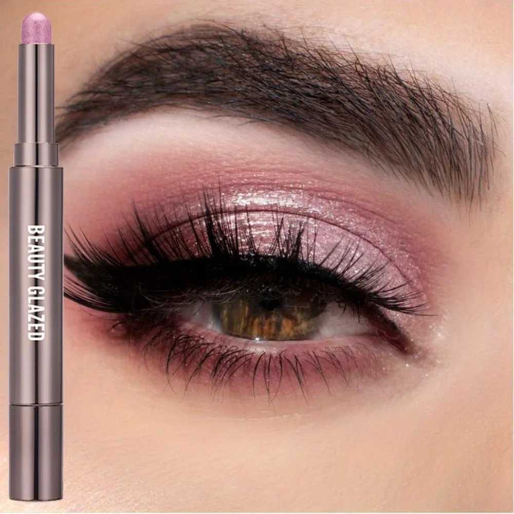 Beautiful glass 10 color eye shadow stick durable waterproof eye shadow pen double head brush matte and shimmerW241212
