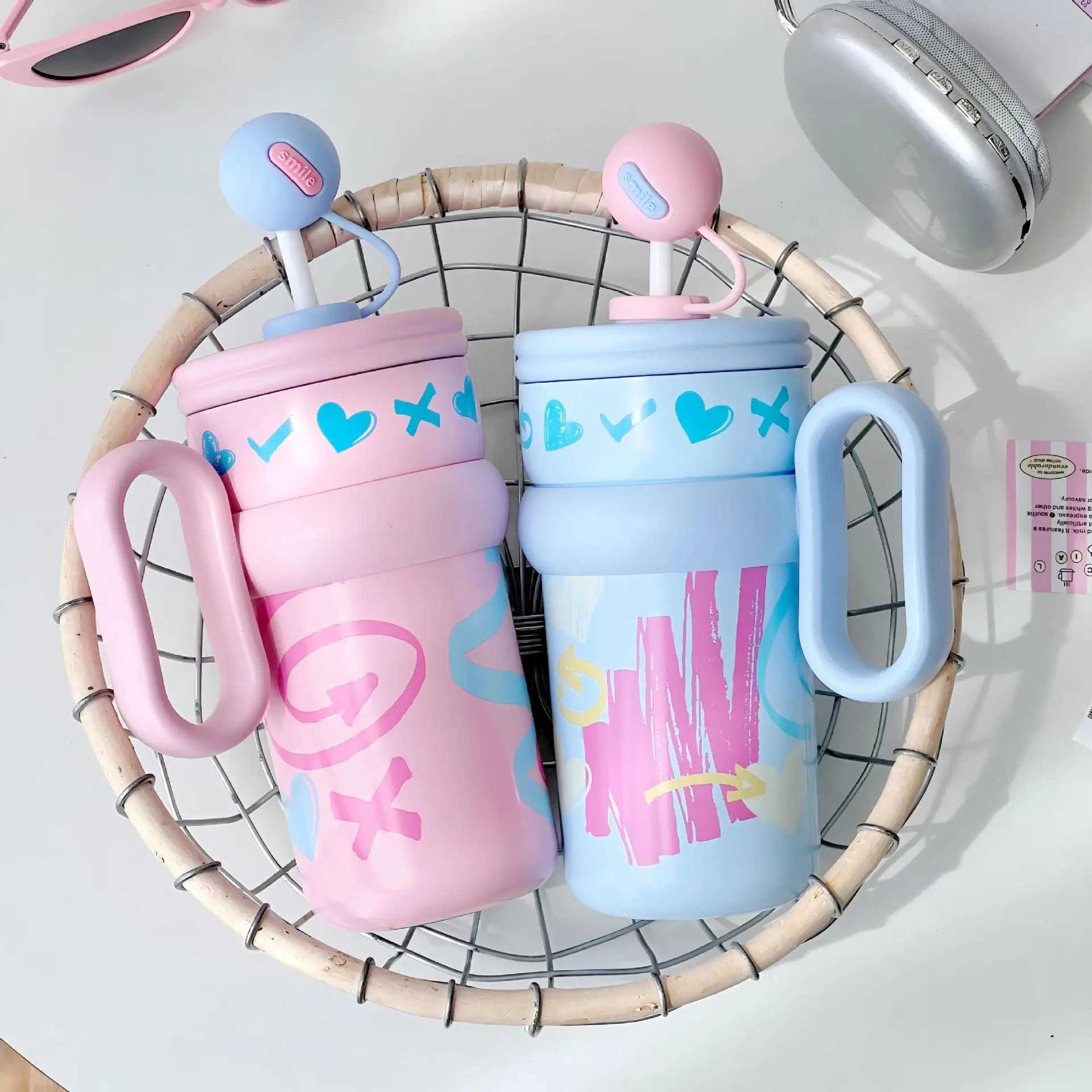 540ML Bubble Teacup 316 Insertion Teacup Simple Large Capacity Stainless Steel Water Cup Student Portable Straw Cup Y241211