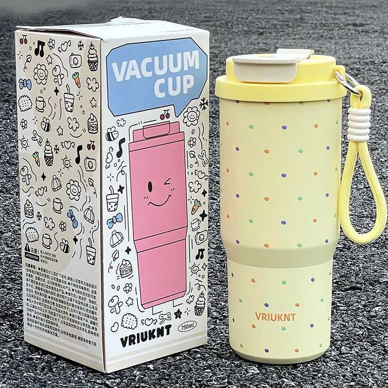 1Pc girl polka dot stainless steel insulated cup 750ml car cup desktop coffee cup water cup Y241211