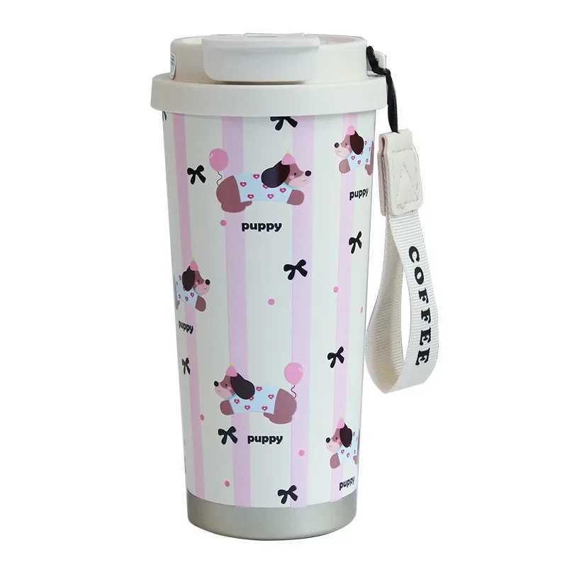 500ML stainless steel inflatable water bottle cartoon ceramic lined coffee cup cute student water cup travel beverage water bottle Y241211