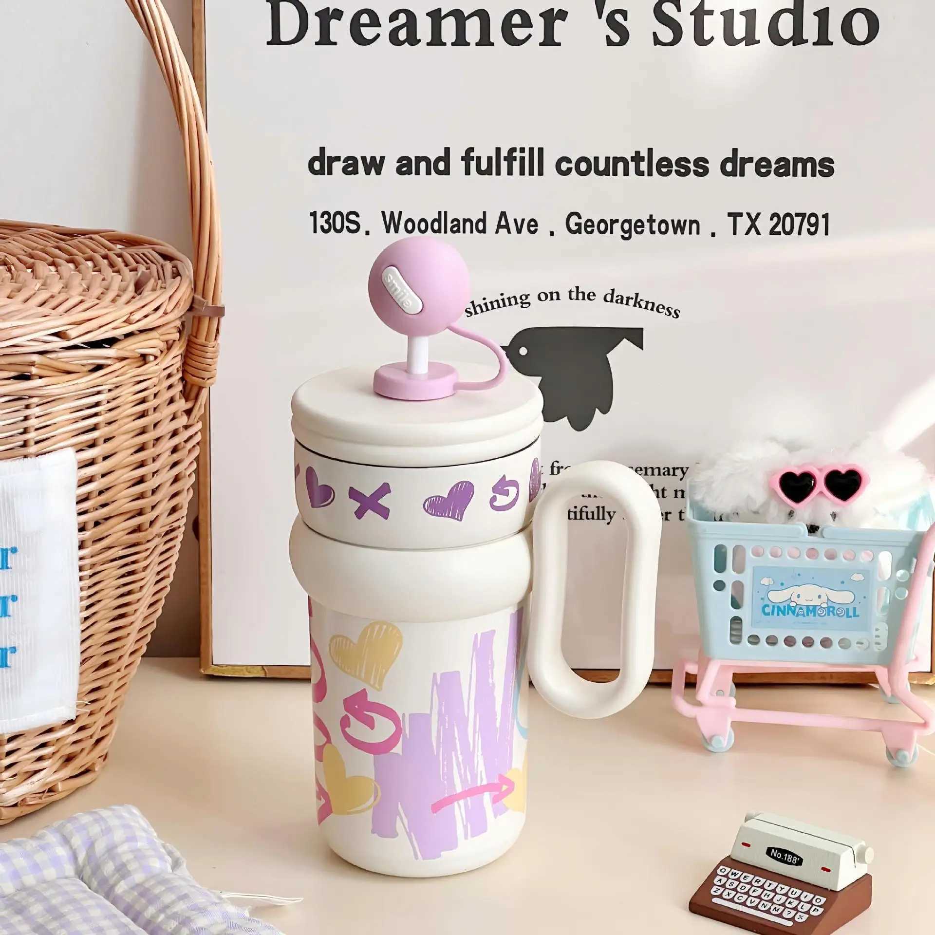 540ML Bubble Teacup 316 Insertion Teacup Simple Large Capacity Stainless Steel Water Cup Student Portable Straw Cup Y241211