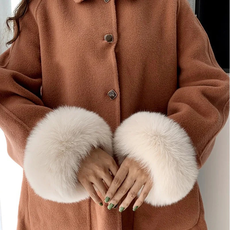 Real Fox Fur Cuffs Women Warm Sleeve Wrist Arms Warmer Whole Leather Cuffs For Women Coat Natural Fox Fur Cuffs Thick Arm Sleeve 241212