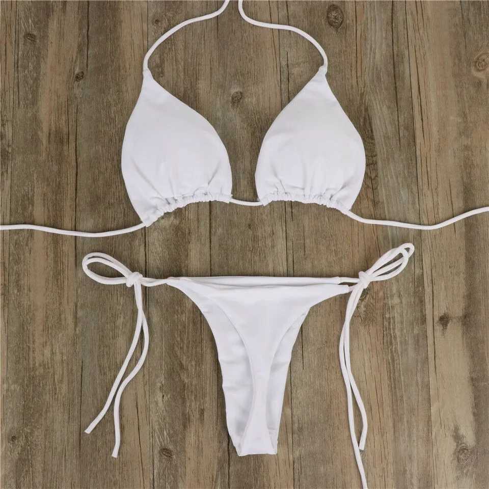 Women Tie Sexy Thong Bikini Set Side Swimsuit Bandage Sty Brazilian Swimwear Split Strap Adjustab Solid Ladies Swimsuits SetXJ241212