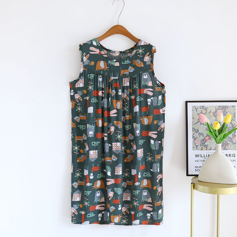B516-Summer Korean version of large size cotton silk nightdress ladies plus size sleeveless long skirt artificial cotton thick loose pregnant women ho