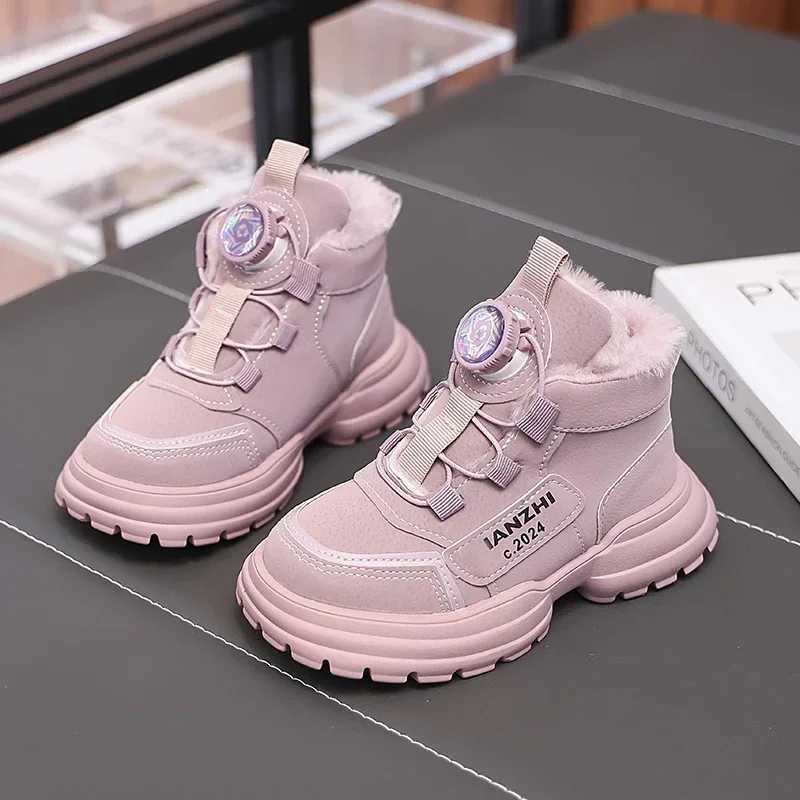 Boots Boys Girls Sneakers with Rotating Button Students Running Shoes Thick Soft Sole 2024 New Fashion Children Sports Non-slip H241212DS99