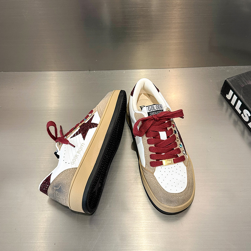 Women Casual Shoes:Fashion Star Print Designer Shoes Retro Vintage Diamond Inlaid Comfort,Black/Red,Free shipping