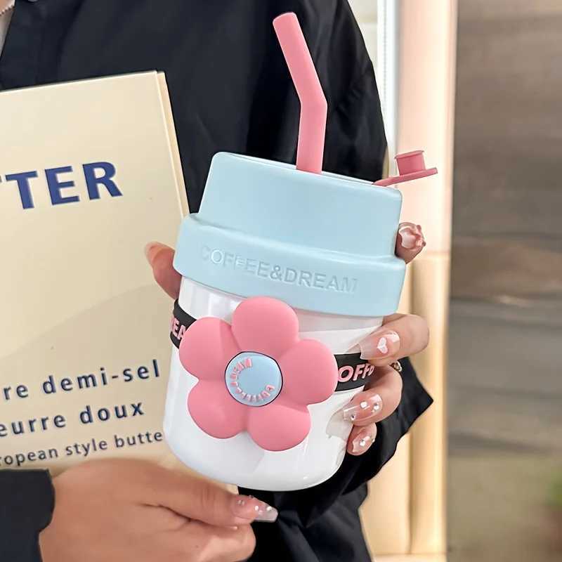 400ml stainless steel cup with silicone straw and non stick lipstick design can be closed read and relaxed without assembly Y241211