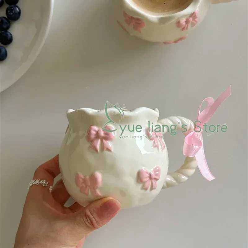 Handmade Irregar G 3D Bow Coffee Cup Art G Gift Ceramic Water Cup Y241211
