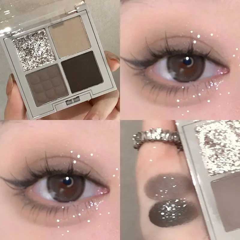 Smoke Dark Grey 4-color Eyeshadow light Bright Matte Glitter Eye Shadow Shimmer Pigment Palette Lasting Earth Black MakeupW241212