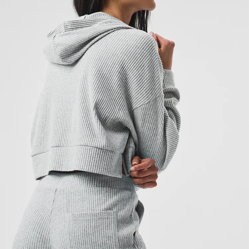 Alo Autumn Winter Corduroy Sports And Leisure Set, Pullover Hooded, Loose Fit Fitness Running Hoodie, Long Sleeved For Women