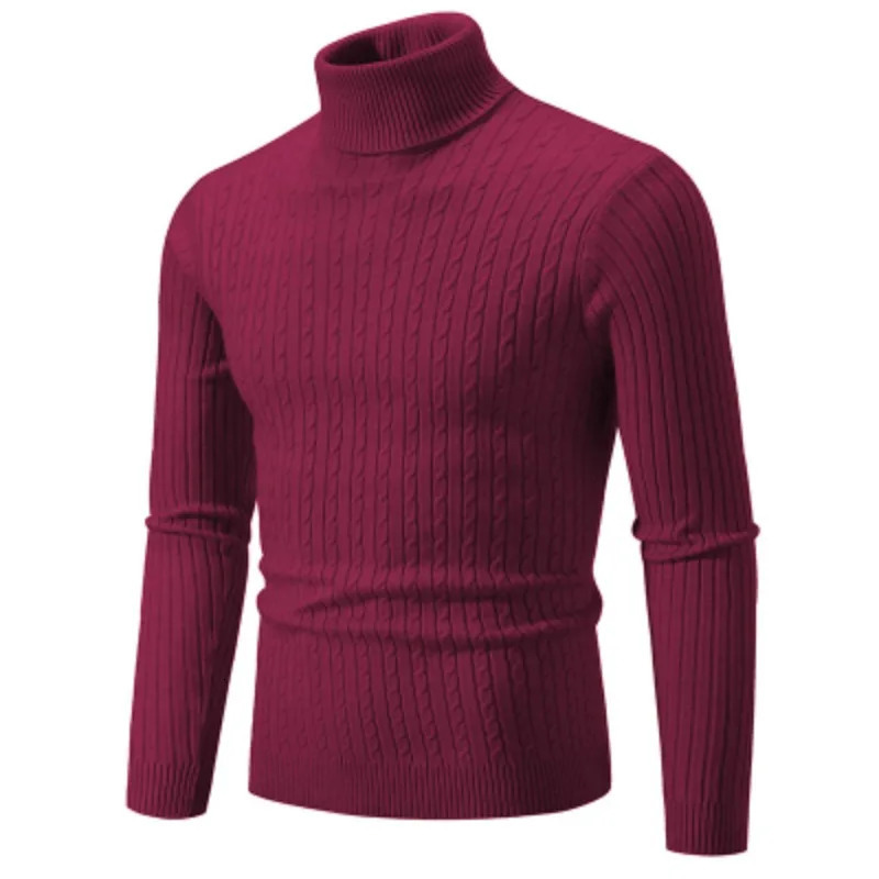 mens high neck sweater solid color floral knit warm and casual turtle neck sweater wool mens winter outdoor top 241205