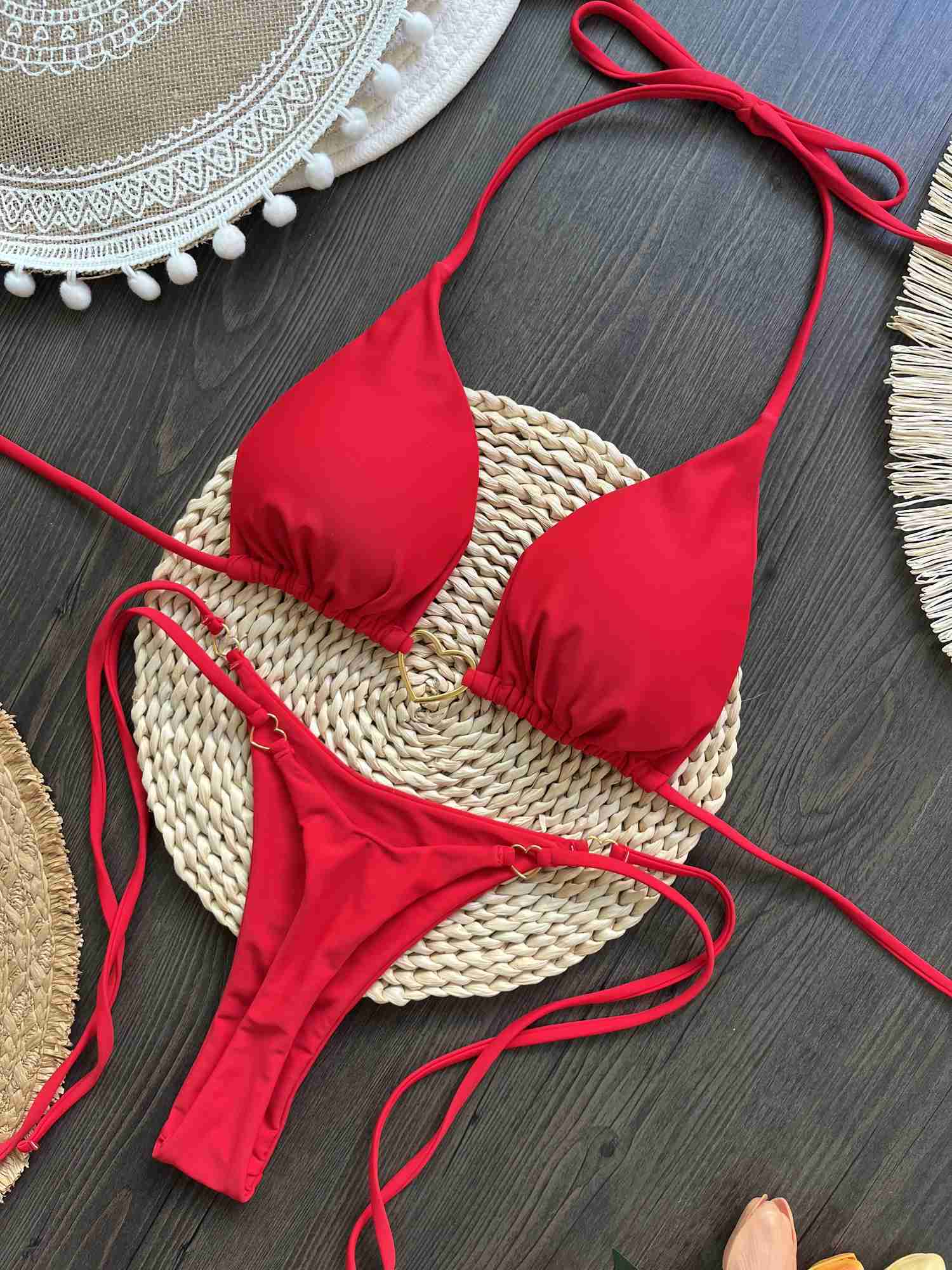 Sexy Red Swimwear Beach Surfing Bikini 2024 Women Party Suit Band 2 Piece SwimsuitXJ241212