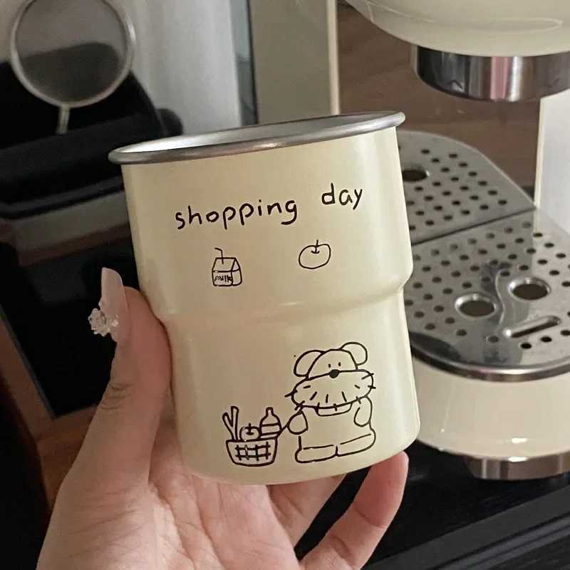 300ml coffee cup travel cup oat milk brewing cup outdoor camping stainless steel g with dog pattern beverage Y241211