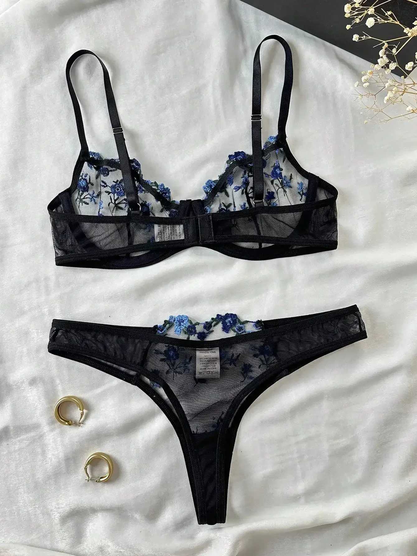 Embroidery Lace Babydoll Sensual Lingerie Lace Bra Set For Women Underwear Intimate Sexi Comes Bra And Panty Set sexyXJ241212