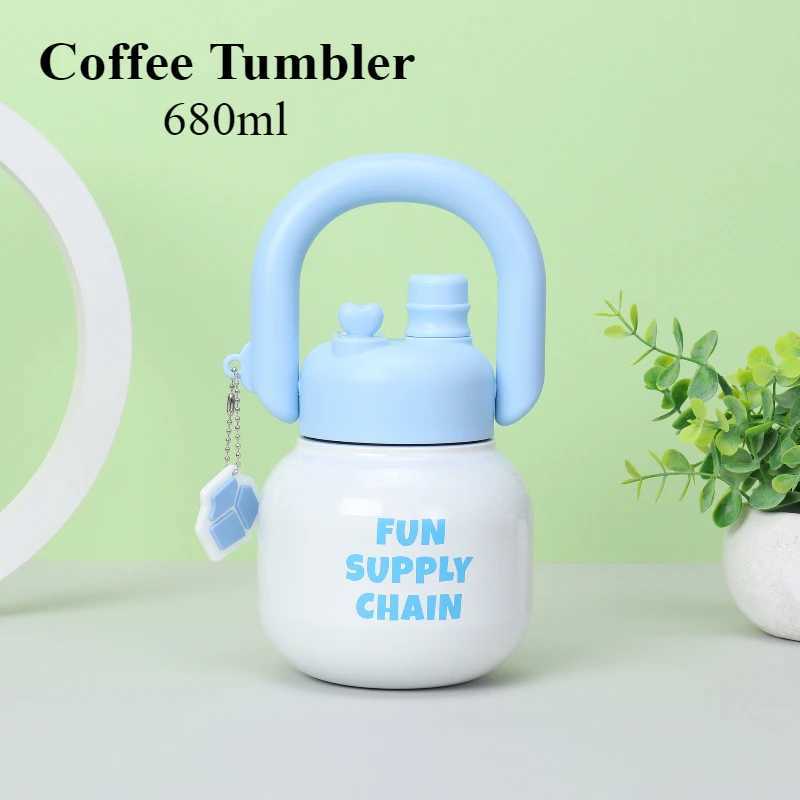 316 SUS hot cup stainless steel double drink coffee portable pot cup with straw 680ML Y241211