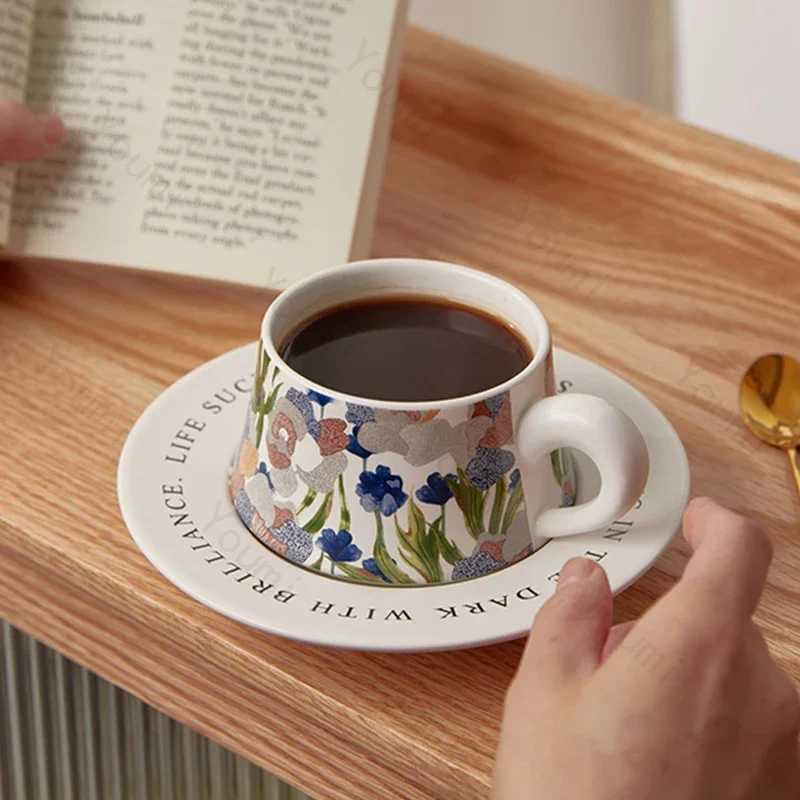 Stylish Rantic Flowers coffee cup set afternoon tea g-lamp luxurious table holder couple cup family table holder Y241211
