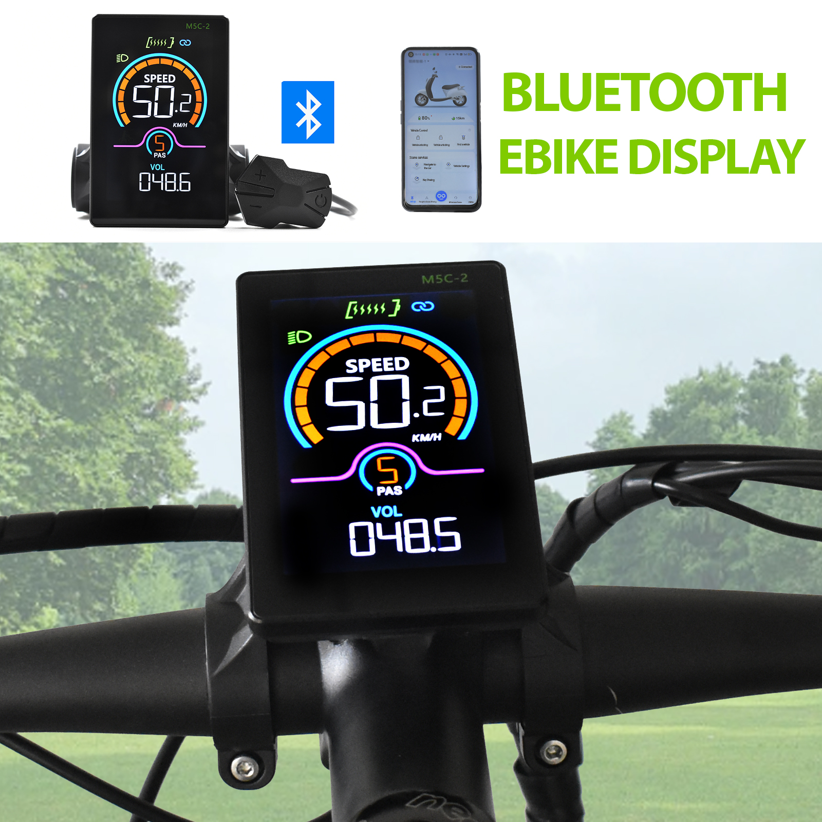 M5C-2 Bluetooth Display for Electric Bikes and Scooters - Compact Cycling Computer with Real-Time Data Tracking