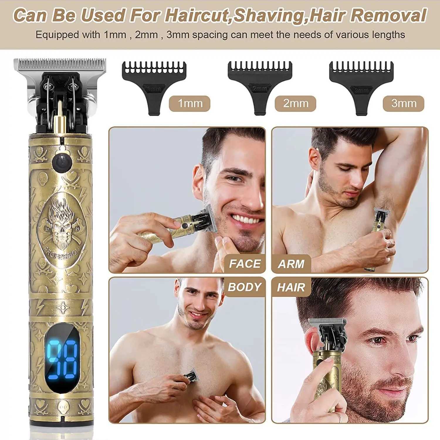Professional mens hair clip with zero opening cordless hair trimmer professional mens hair clip and beauty kit rechargeable LED D W241212