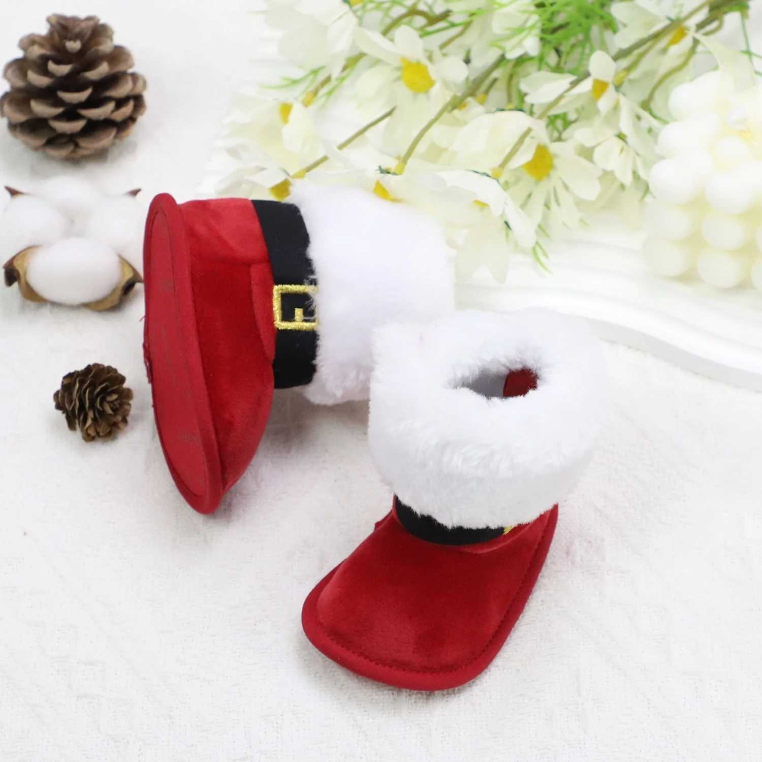 Boots Baby Toddler Shoes Christmas Cute Plush Heart Warm and Non-Slip Suitable for Festival Party Wear Winter Style H241212