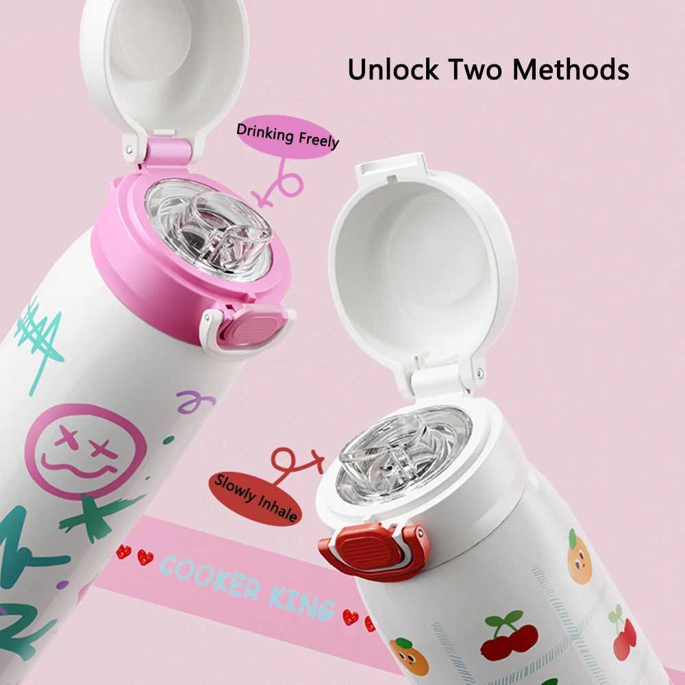 COOKER KING 500ML Large Capacity Insulated Cup Stainless Steel Childrens Water Cup Boys and Girls Student Straw Cup Y241211