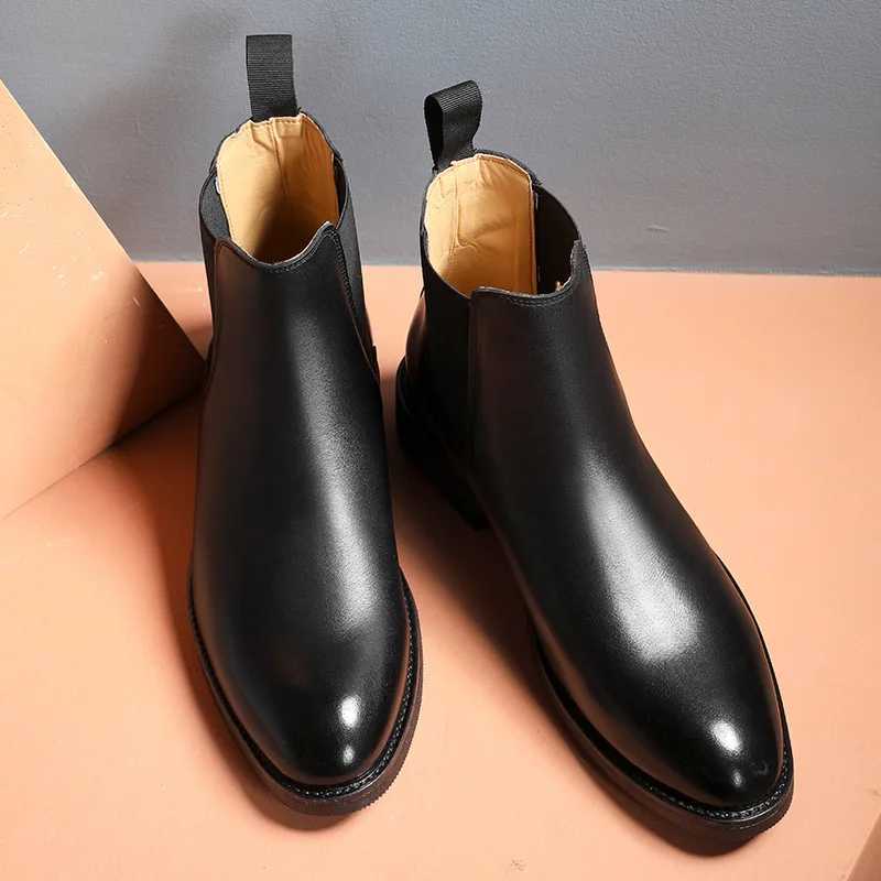 Mens Chelsea Boots Fi High-top Casual Leather Boot Luxury Business Dress Boots for Men Plush Warm Winter Boot Botas HombreXJ241212