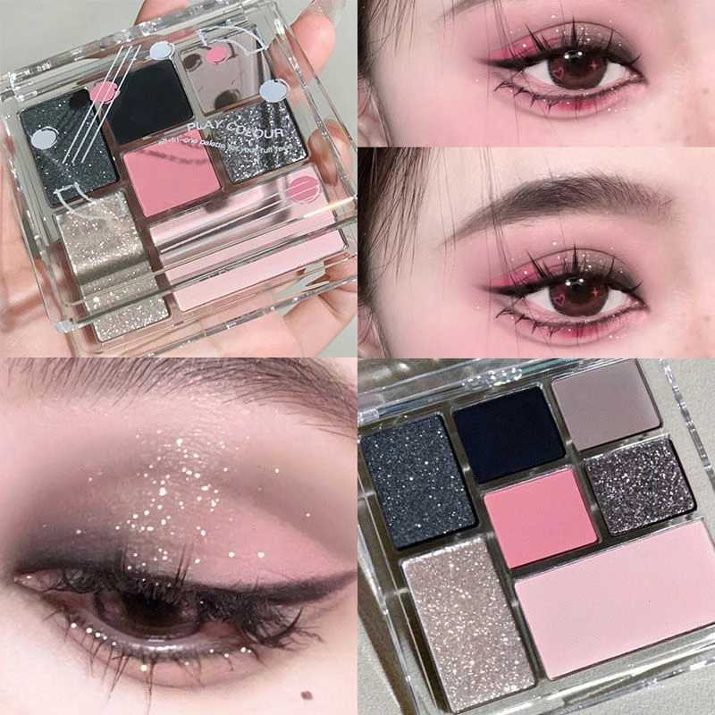 7-color eye shadow palette gray pink powder punk smoke eye shadow B highlight South Korea Shining eye shadow South Korea cosmeticsW241212