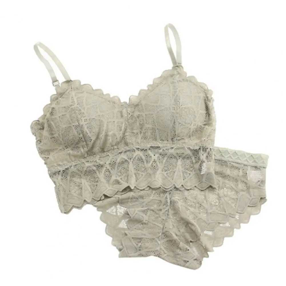 2 Pcs/Set Women Underwear Set Solid Color Hollow Out Lace Adjustable Strap Seamless Wireless High Waist Soft Elastic Anti-septicXJ241212