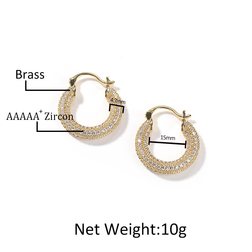 Fine Quality Full Diamond Huggie Hoop Earrings For Womens Ins New In Trendy Bling Cubic Zirconia Hollow Ear Rings Hip Hop Piercing Earrings Pendientes