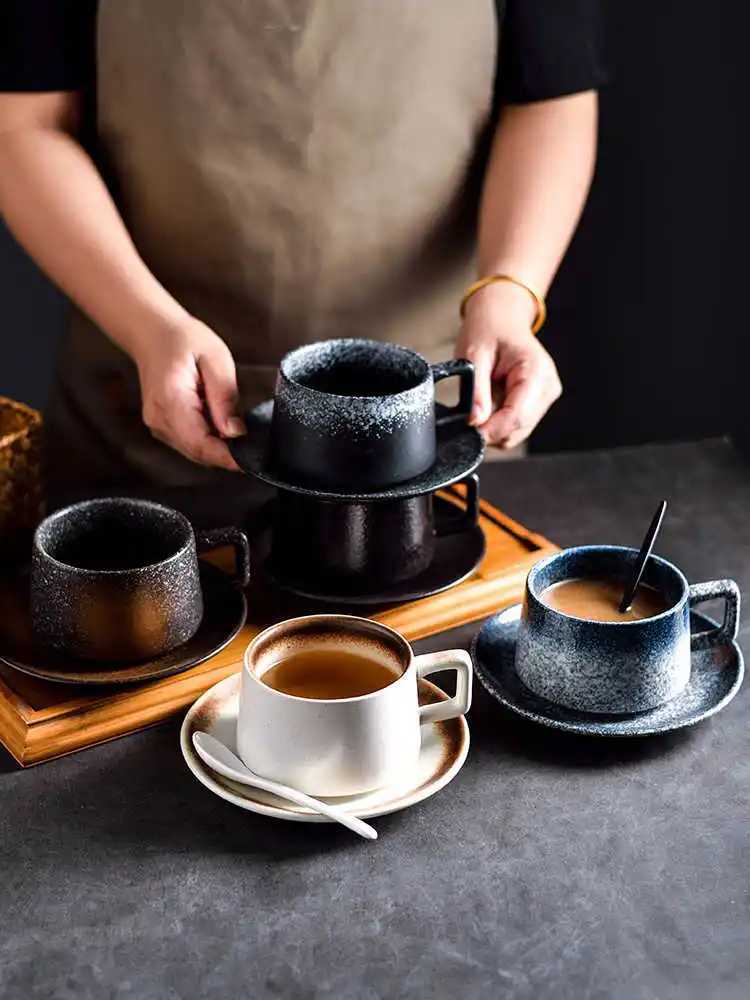 New retro style coffee cup tableware set premium light luxury cup plate set premium beauty Japanese milk cup high-end exquisite warm Y241211